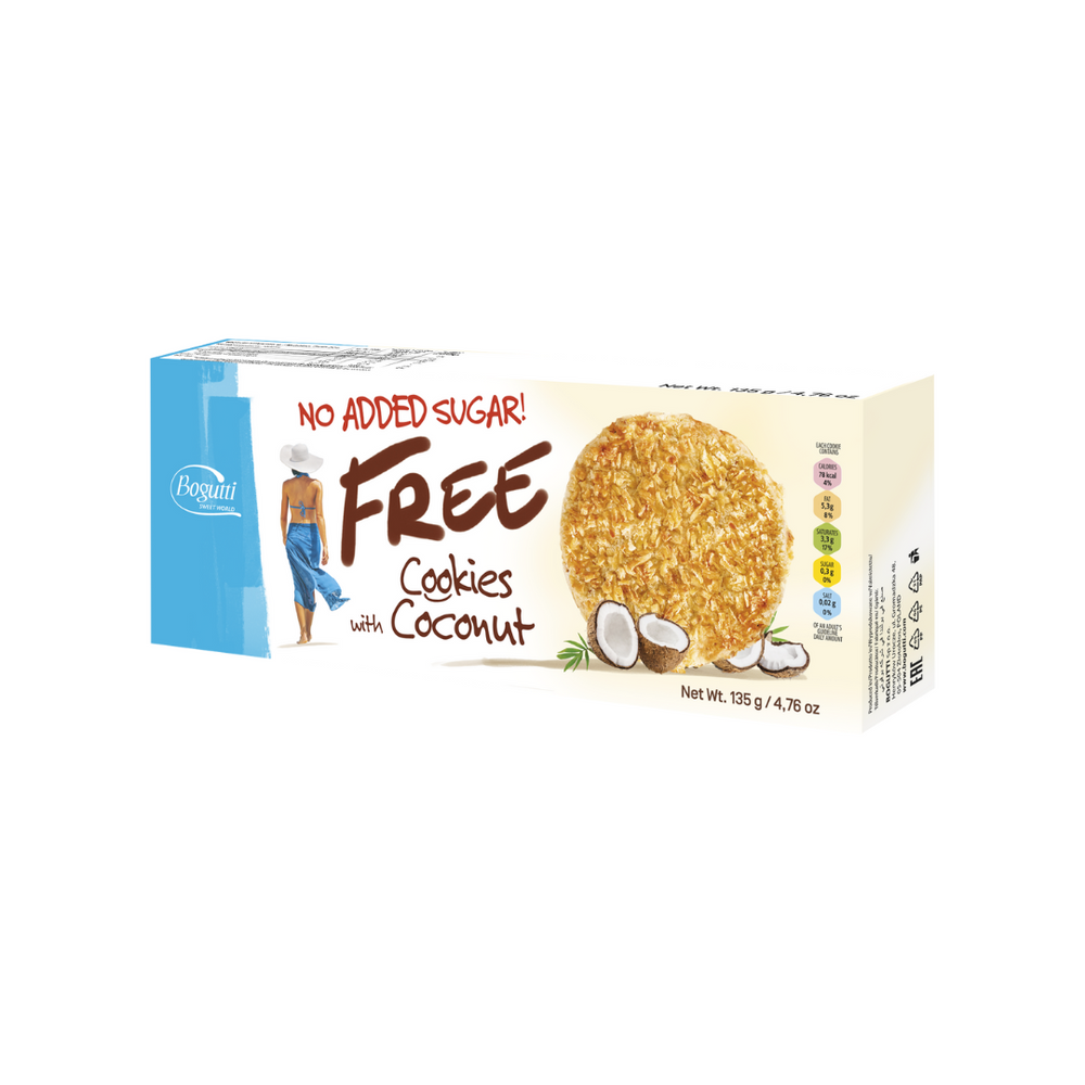 Bogutti - Free No Added Sugar Cookies With Coconut 135Gr (12/Carton)