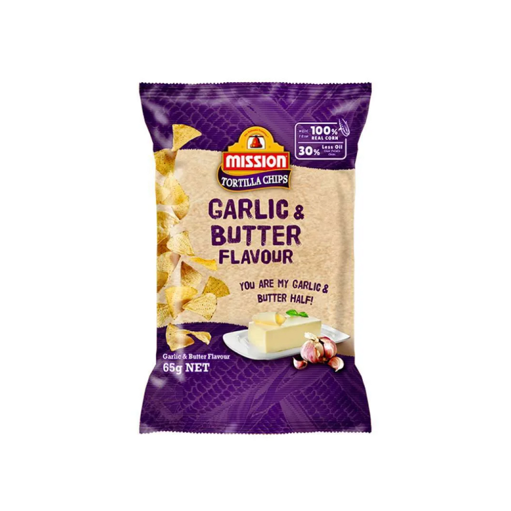 Mission - Garlic & Butter Chips 65Gr (30/Carton)