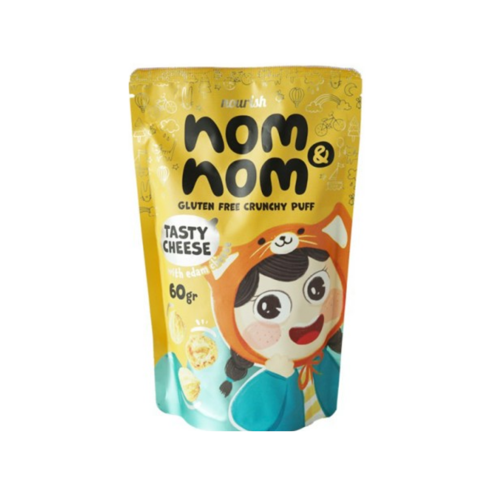 Nourish - Nom Nom Crunchy Puff Tasty Cheese Soes Kering Keju 60Gr (24/Carton)