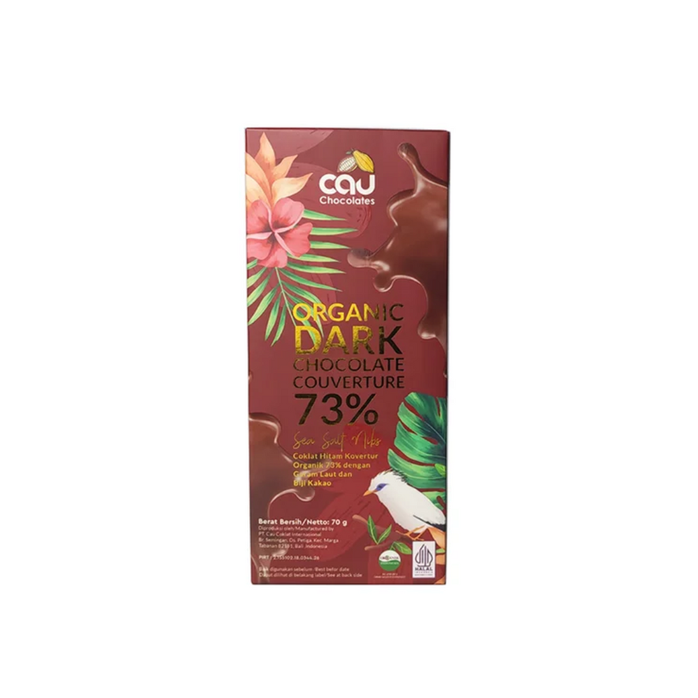 CAU- Organic Dark Chocolate 73% With Sea Salt Nibs - 70Gr(10/carton)