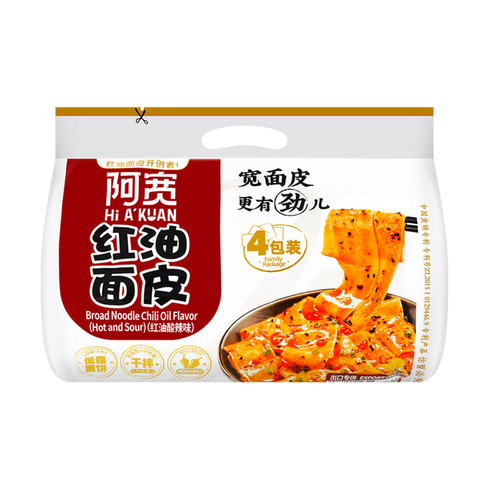 A'Kuan - Broad Noodle Chili Oil Flvr (Hot&Sour)Family Pack (4'S) 460Gr (12/Carton)