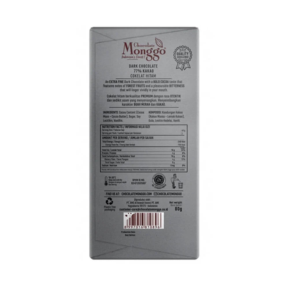 Chocolate Monggo - Chocolate Tablet Dark 77% of Cocoa 80Gr (24/Carton)