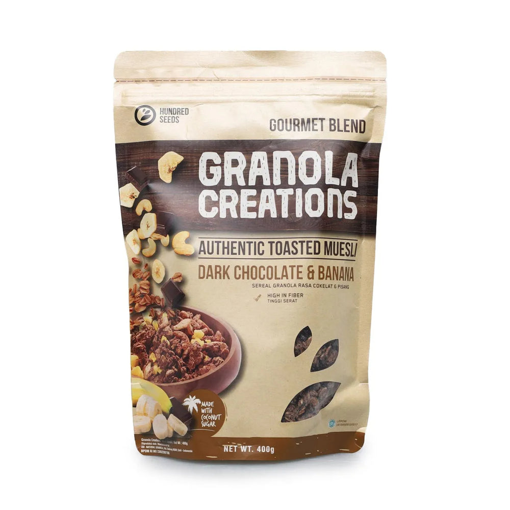 
            
                Load image into Gallery viewer, Hundred Seed Granola Creations Dark Chocolate And Banana, Gourmet Blend 400gr (12/carton)
            
        