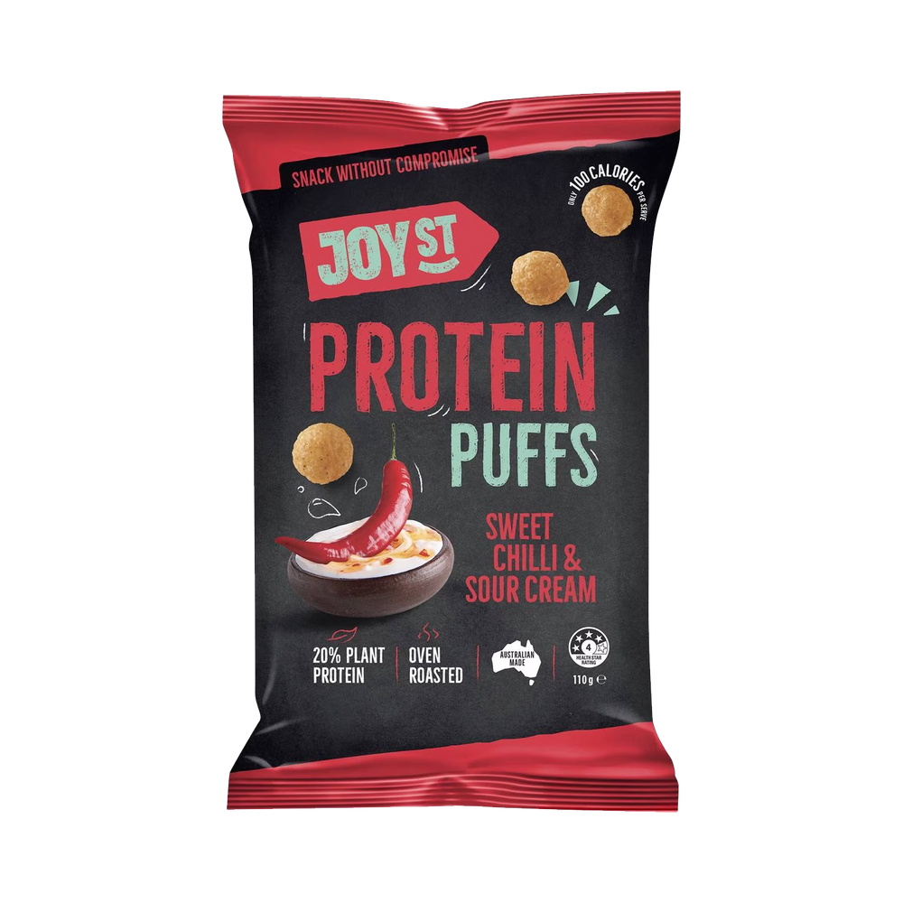 
            
                Load image into Gallery viewer, Joy St Protein Puff - Sweet Chilli &amp;amp; Sour Cream (110g) - Front
            
        