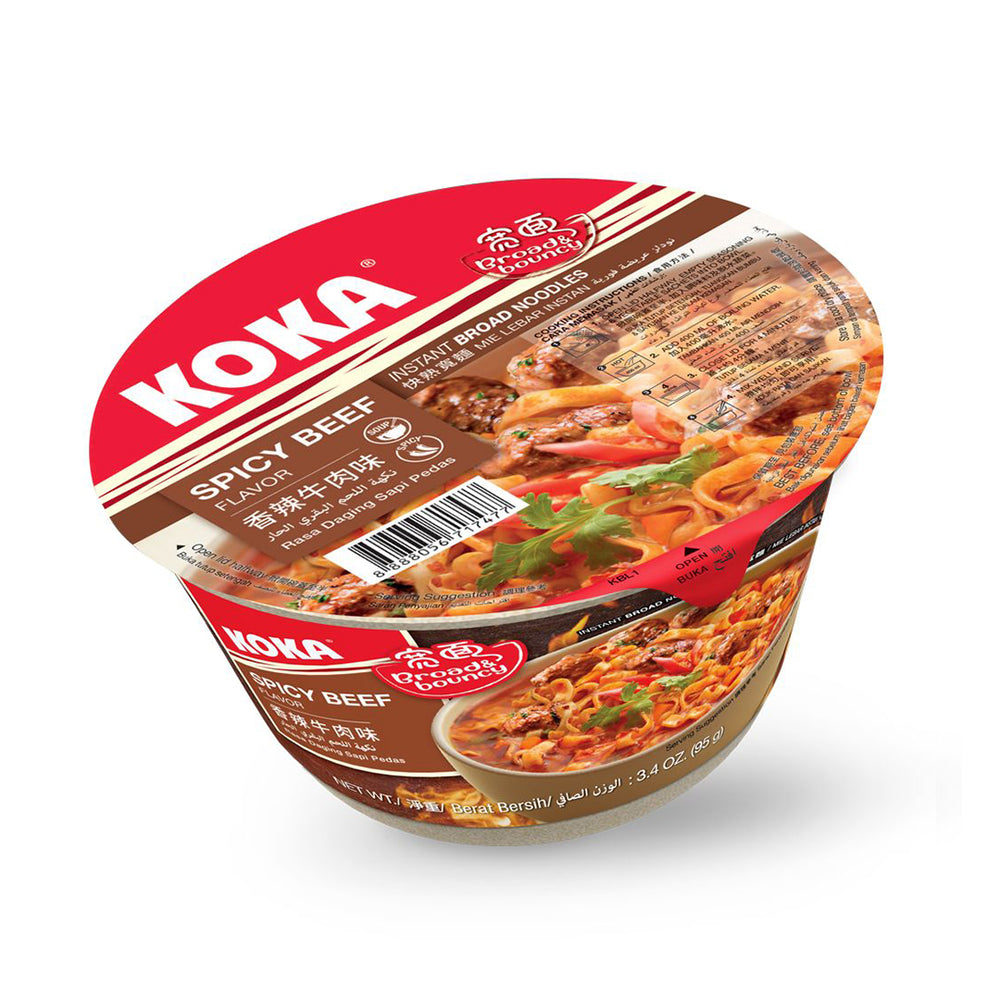 Koka Spicy Broad Noodles Beef Spicy 95Gr (12/Carton)