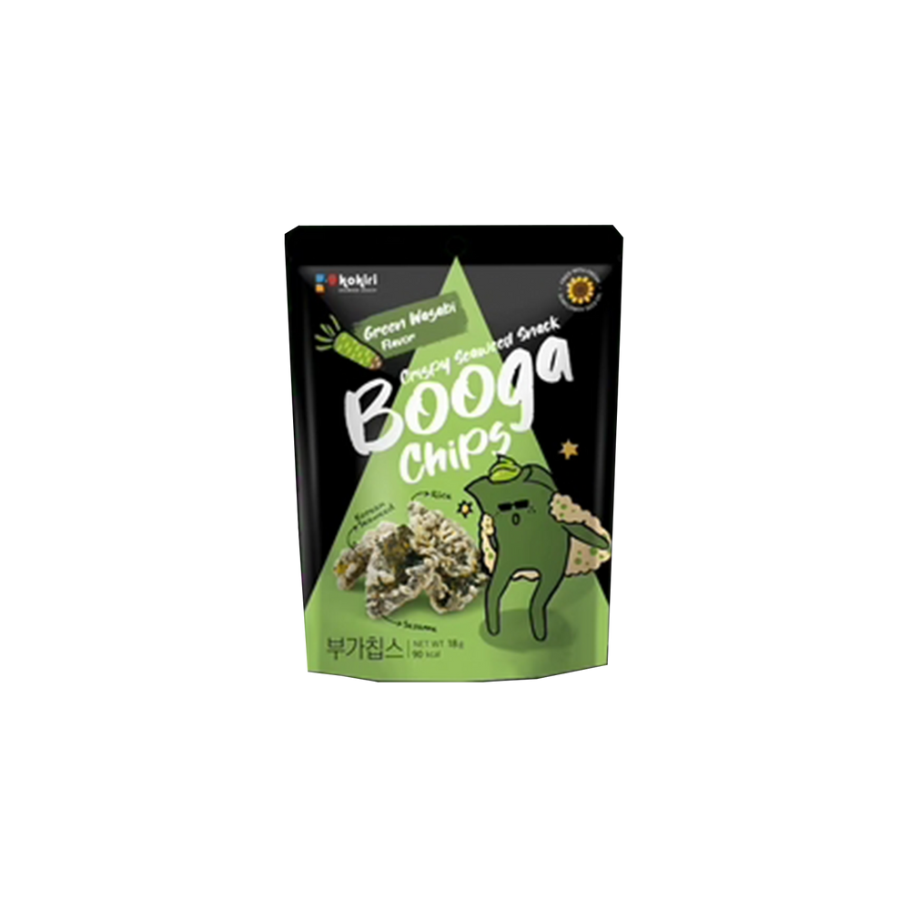 
            
                Load image into Gallery viewer, Booga Chips - Green Wasabi Crispy Seaweed (18g) - Front
            
        
