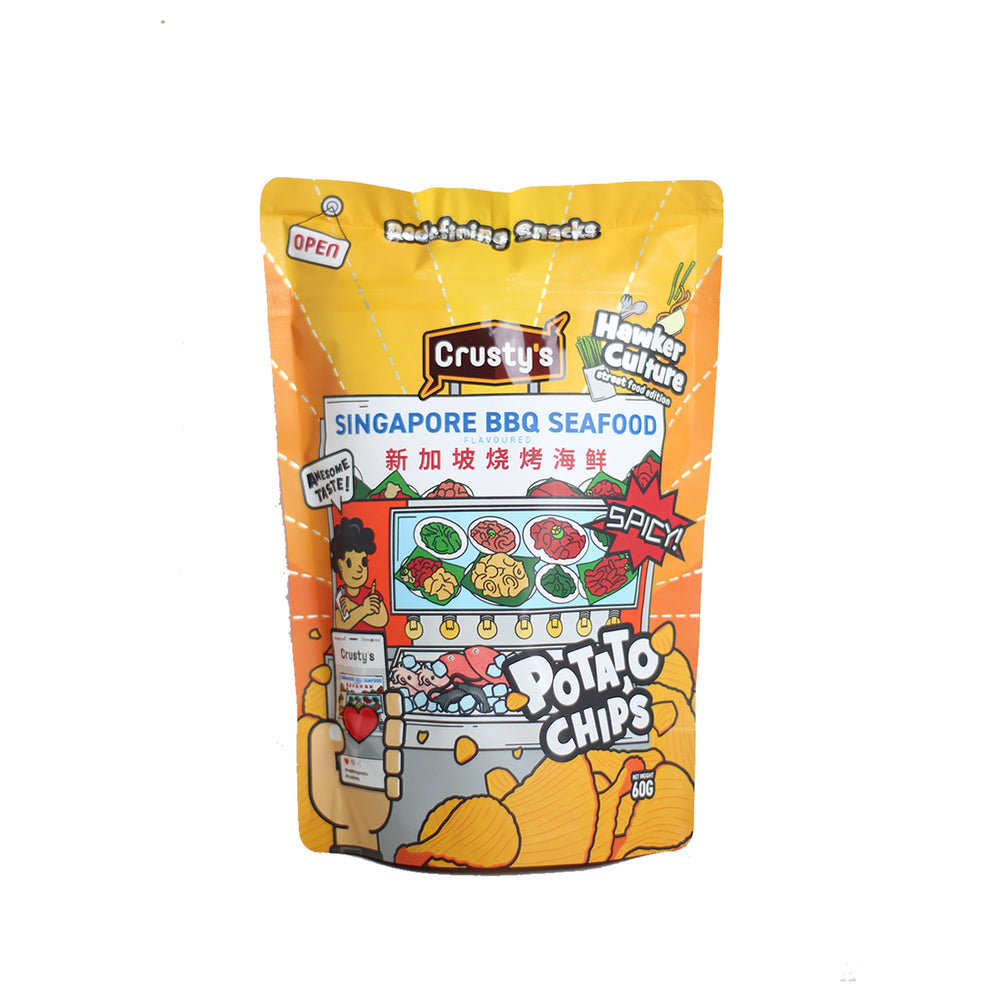 Crusty's - Singapore BBQ Seafood Flavour Potato Chips (60g) - Front