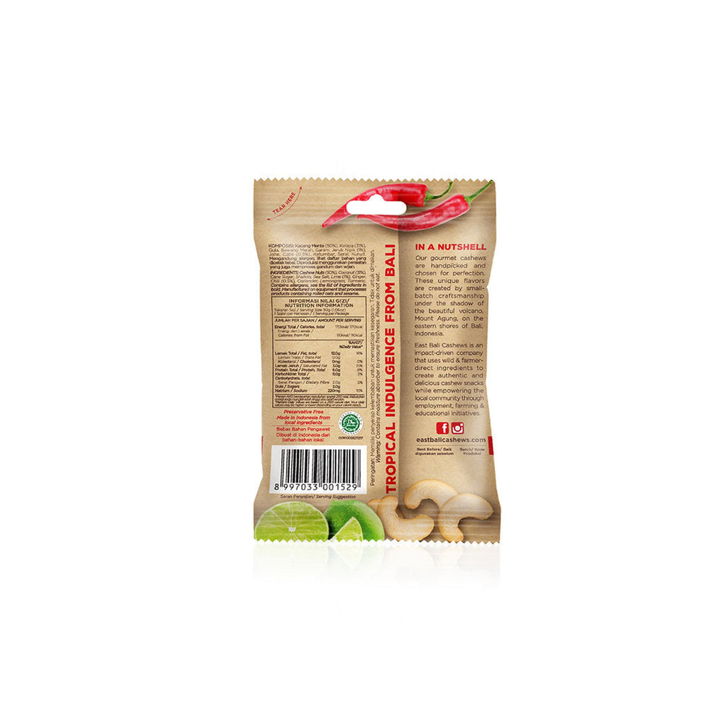 
            
                Load image into Gallery viewer, East Bali Cashews - Chili Lime Cashew Snack (35g) - Back
            
        