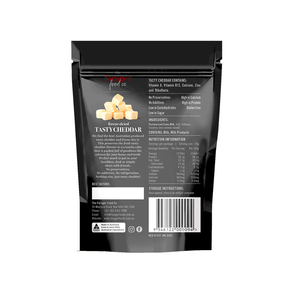 
            
                Load image into Gallery viewer, Forager - Freeze Dried Tasty Cheddar (50G) - Front
            
        