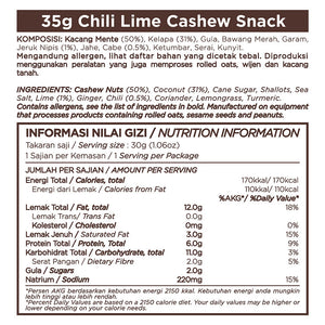 East Bali Cashews - Chili Lime Cashew Snack (35g) - Nutrition Information