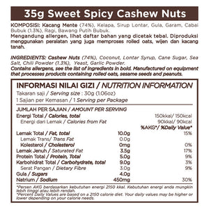 East Bali Cashews - Sweet & Spicy Cashew Nuts (35g) - Nutrition Information